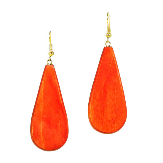 Tropfenförmige, orange Ohrhänger aus Holz (7cm...