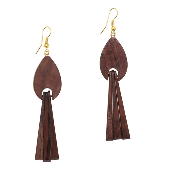 Handgemachte Holzquasten Ohrhänger aus Sheeshamholz (8,5cm lang)