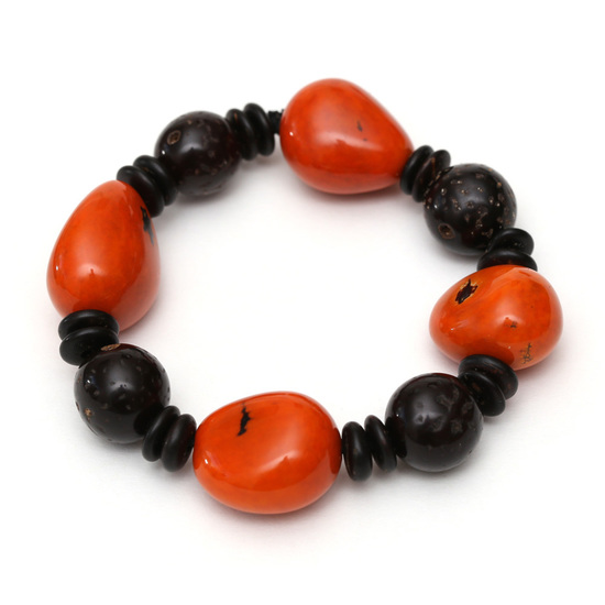 Orange-schwarzes Armband aus Tagua