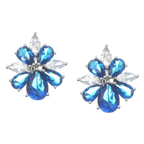Blaue und weiße Zirkoniakristalle in Blütenform