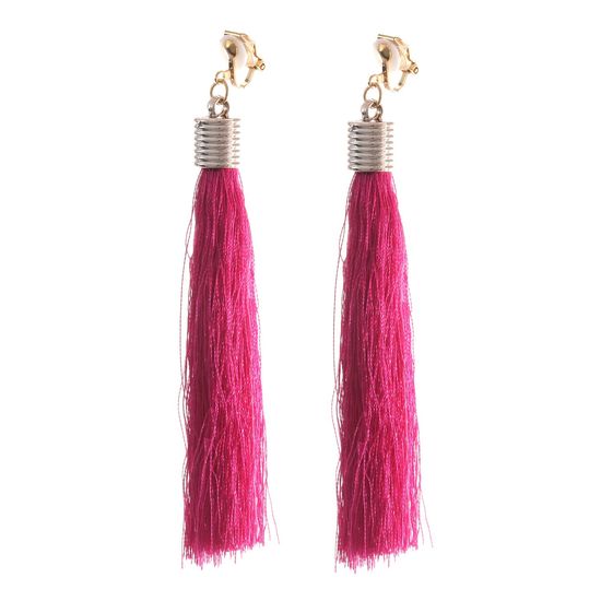 Fuchsia Tassel Statement Drop Gold Tone Clip On...