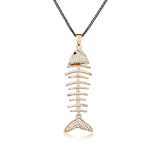 Halskette mit vergoldetem Fischgrätenanhänger mit Swarovskikristallen