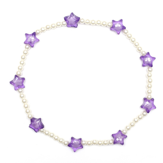 Kinderhalskette mit Perlen und violetten Blumen aus Acryl